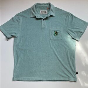 Howler Bros. Terri cloth polo with toucan embroidery in seafoam green, size L